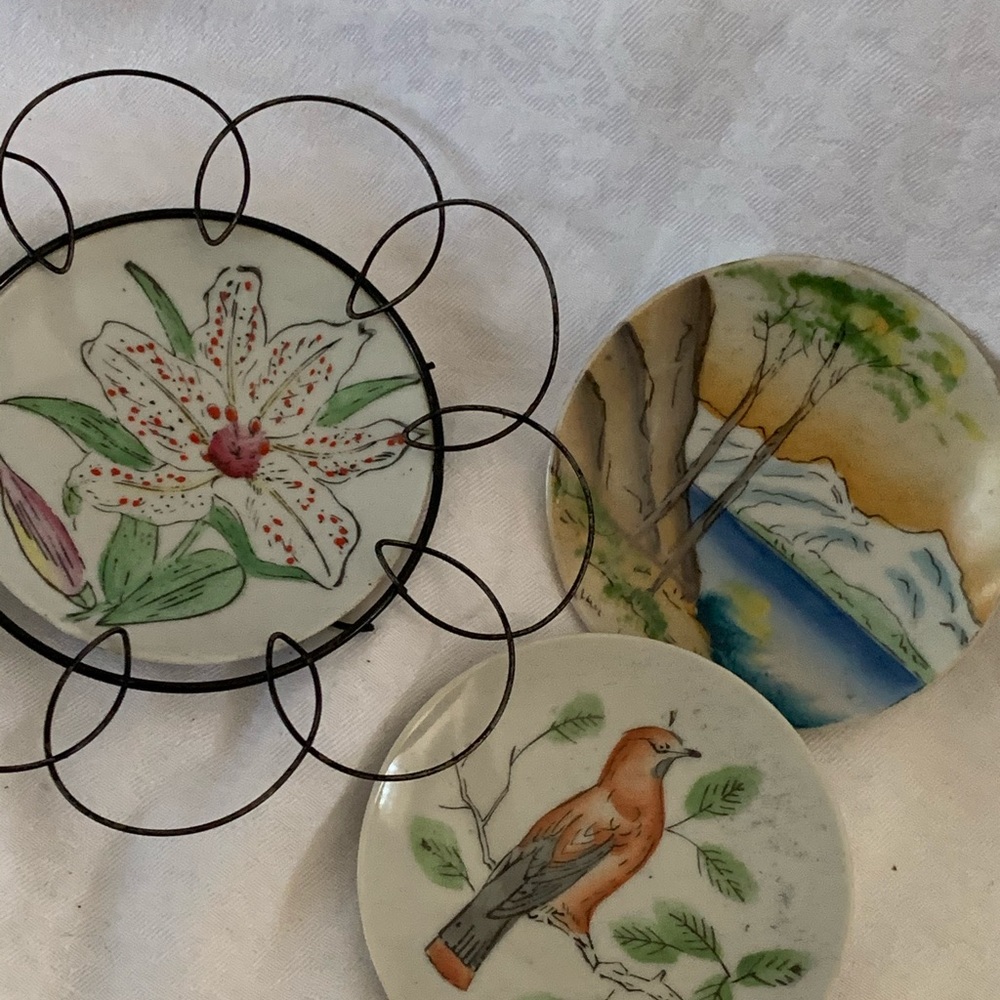 Three small plates , Japan hand painted?